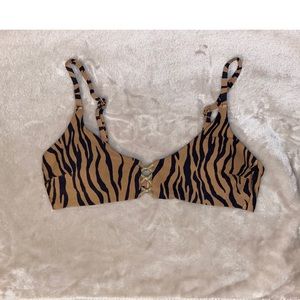 American Eagle Aerie pique animal print knot scoop front bikini top
